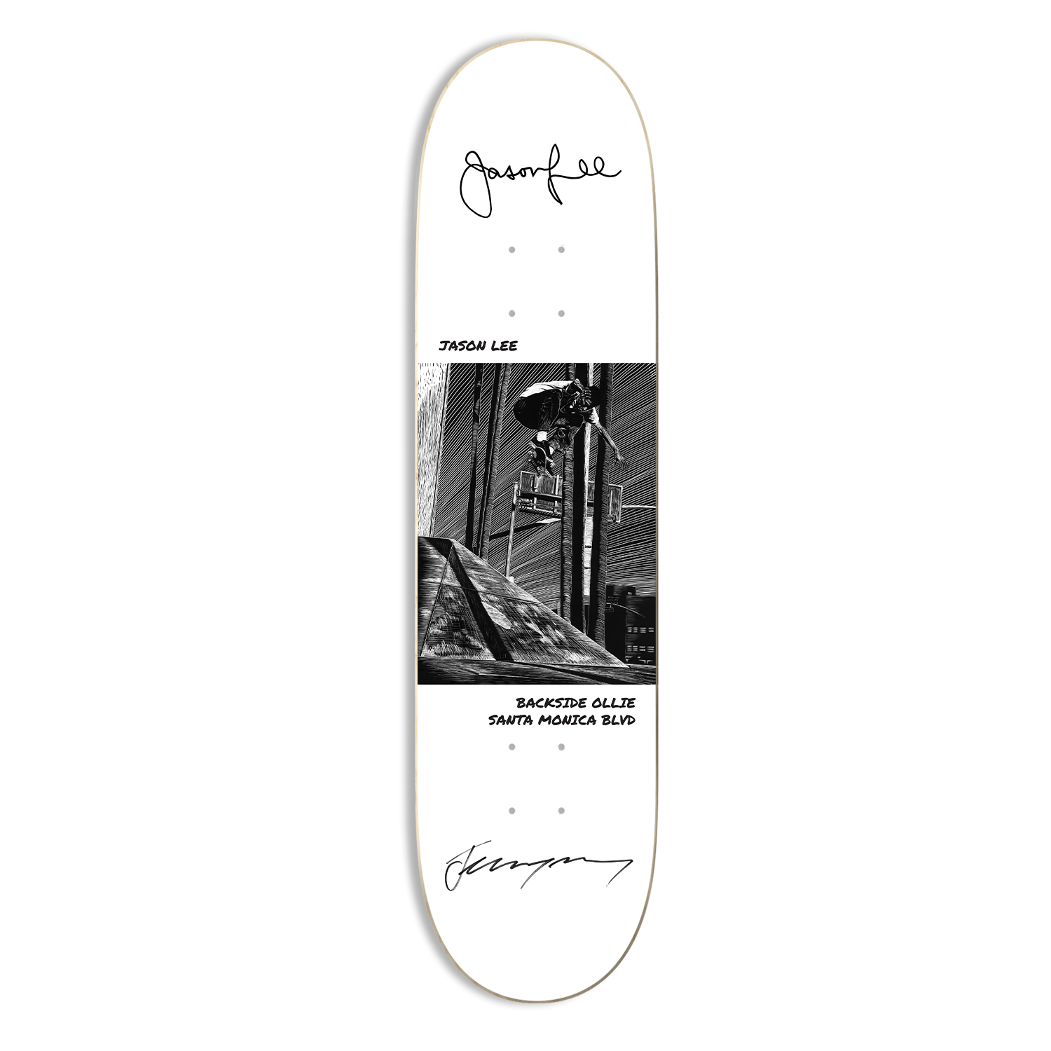 Jason Lee Autographed Skateboard Deck | Backside Ollie Santa