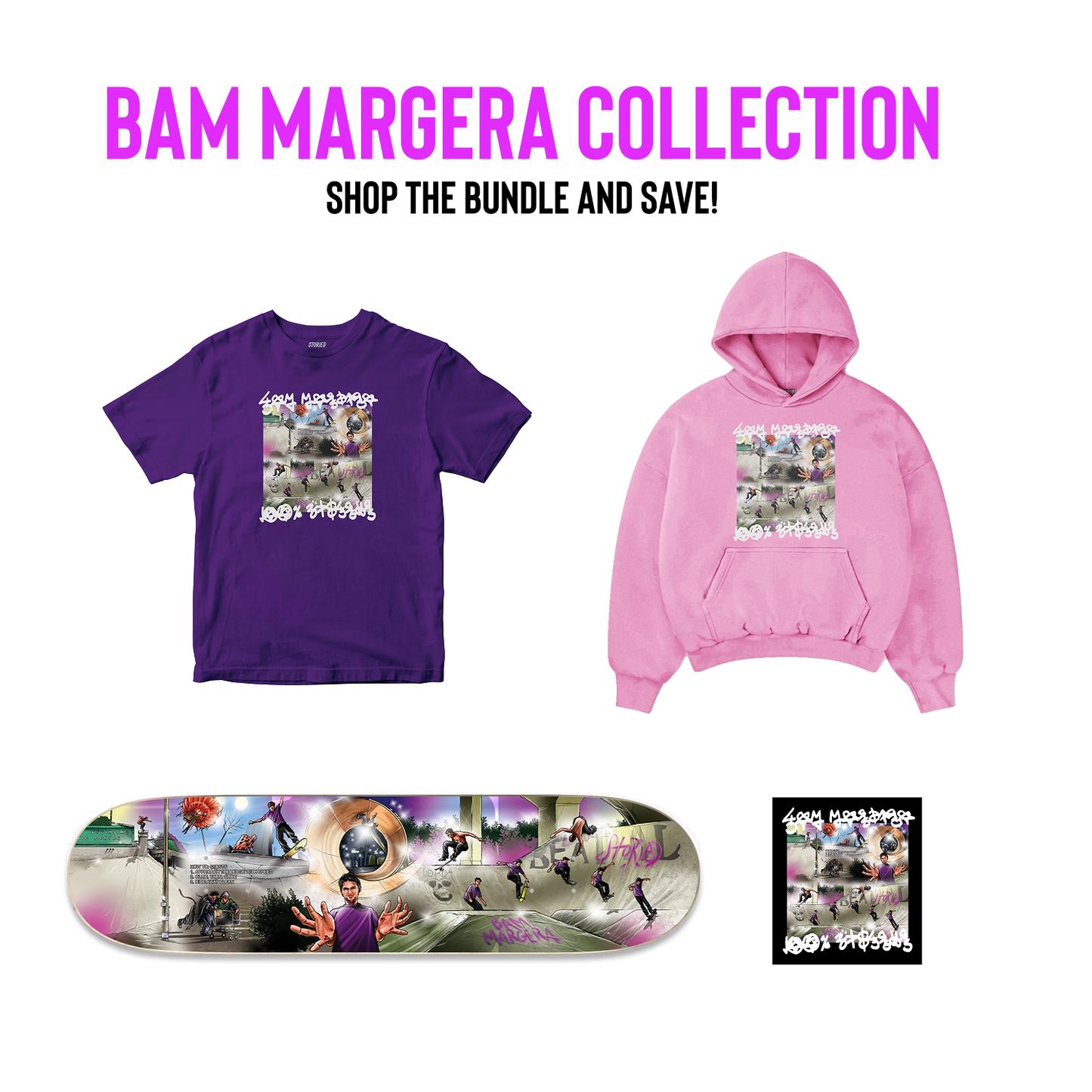 Bam Margera '100% Skateboarder' Bundle | Deck + Hoodie + Tee | Storied