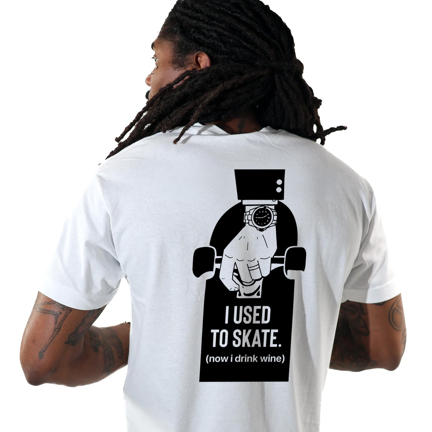 I Used To Skate Now I Drink Wine T-Shirt | Storied Skateboarding